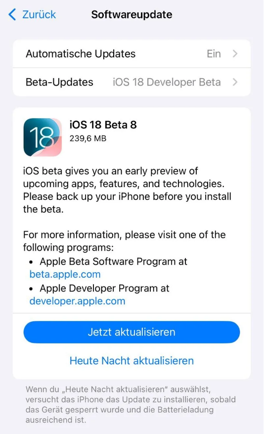 牧野苹果手机维修分享苹果 iOS / iPadOS 18 开发者预览版 Beta 8 发布 